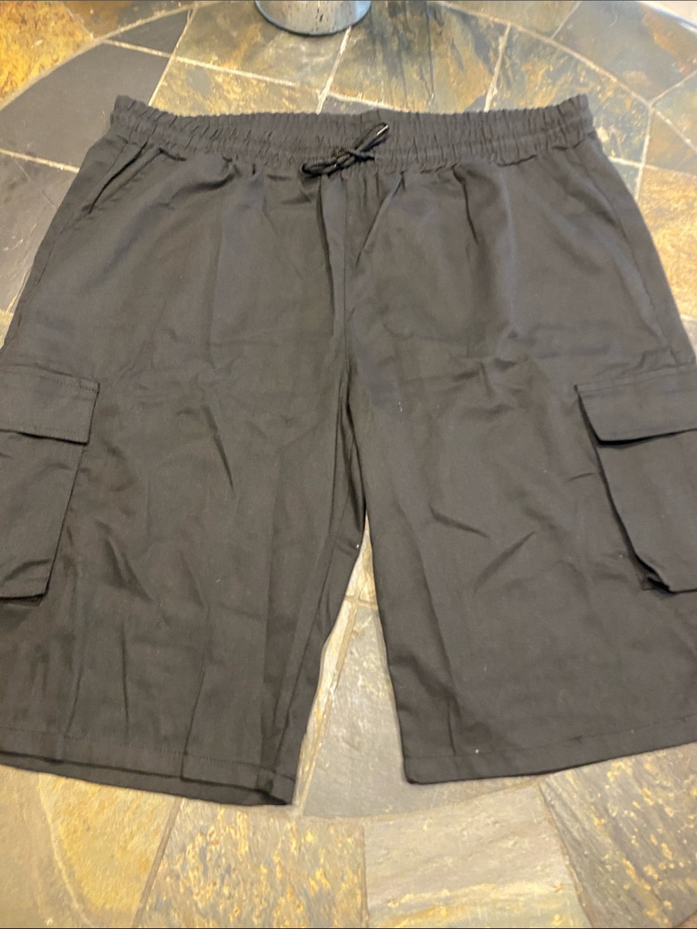 Men's Black Cargo Shorts with Drawstring Waist